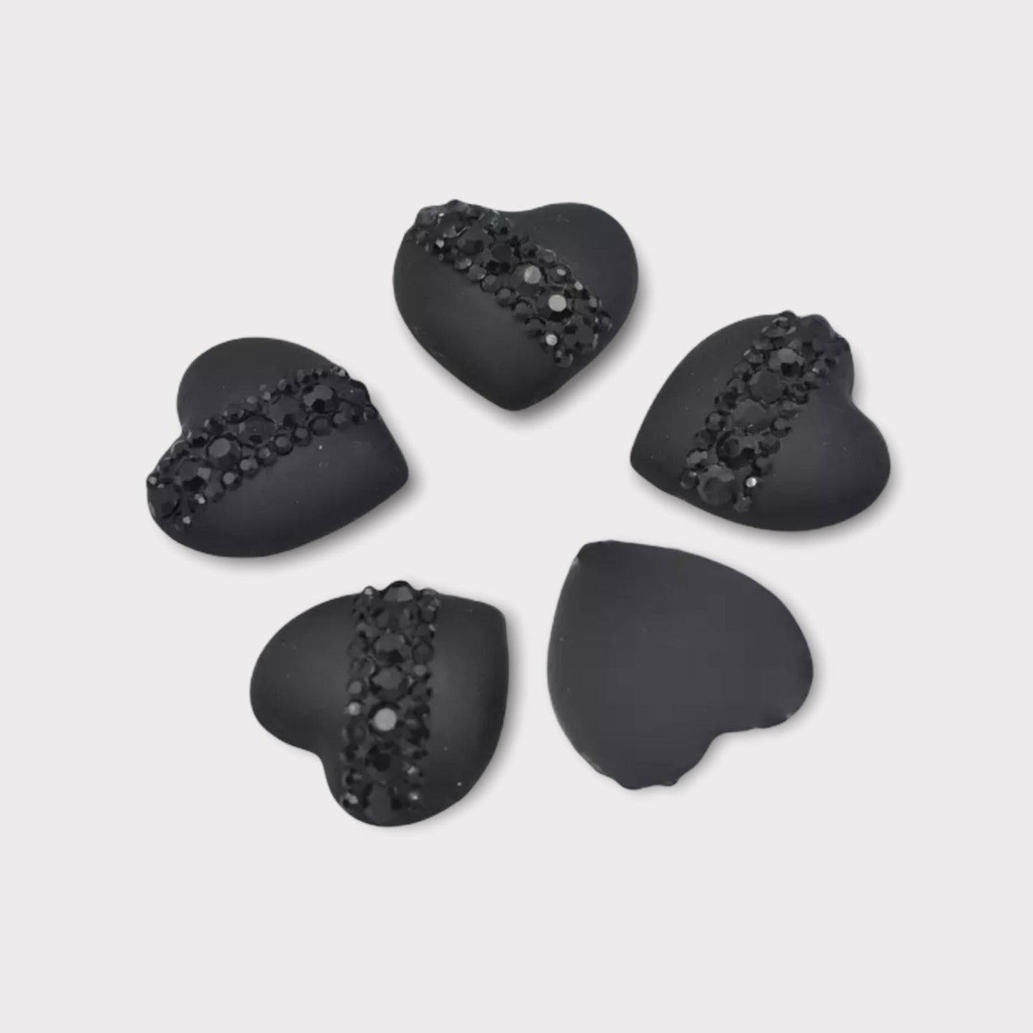 20mm Resin Heart with Gem Print, Glue on, Flat back, Sold in Pairs - See Color Options