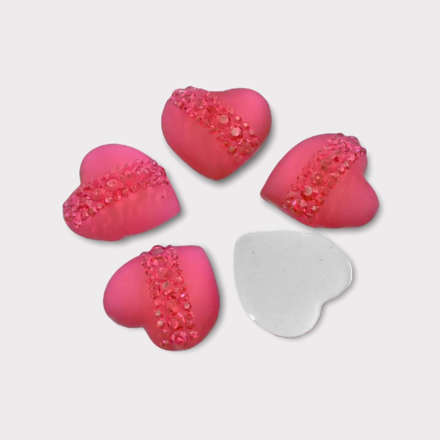 20mm Resin Heart with Gem Print, Glue on, Flat back, Sold in Pairs - See Color Options