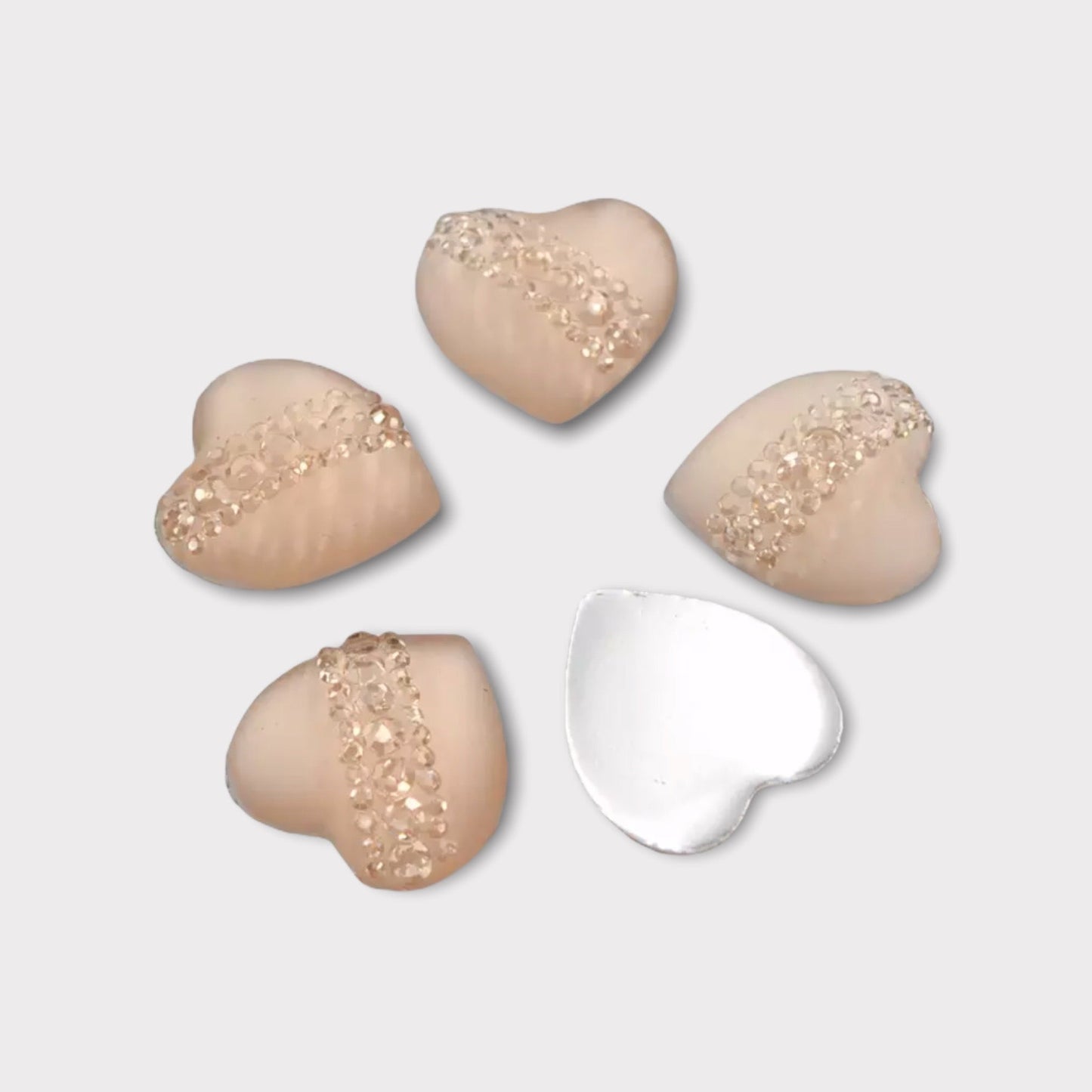 20mm Resin Heart with Gem Print, Glue on, Flat back, Sold in Pairs - See Color Options