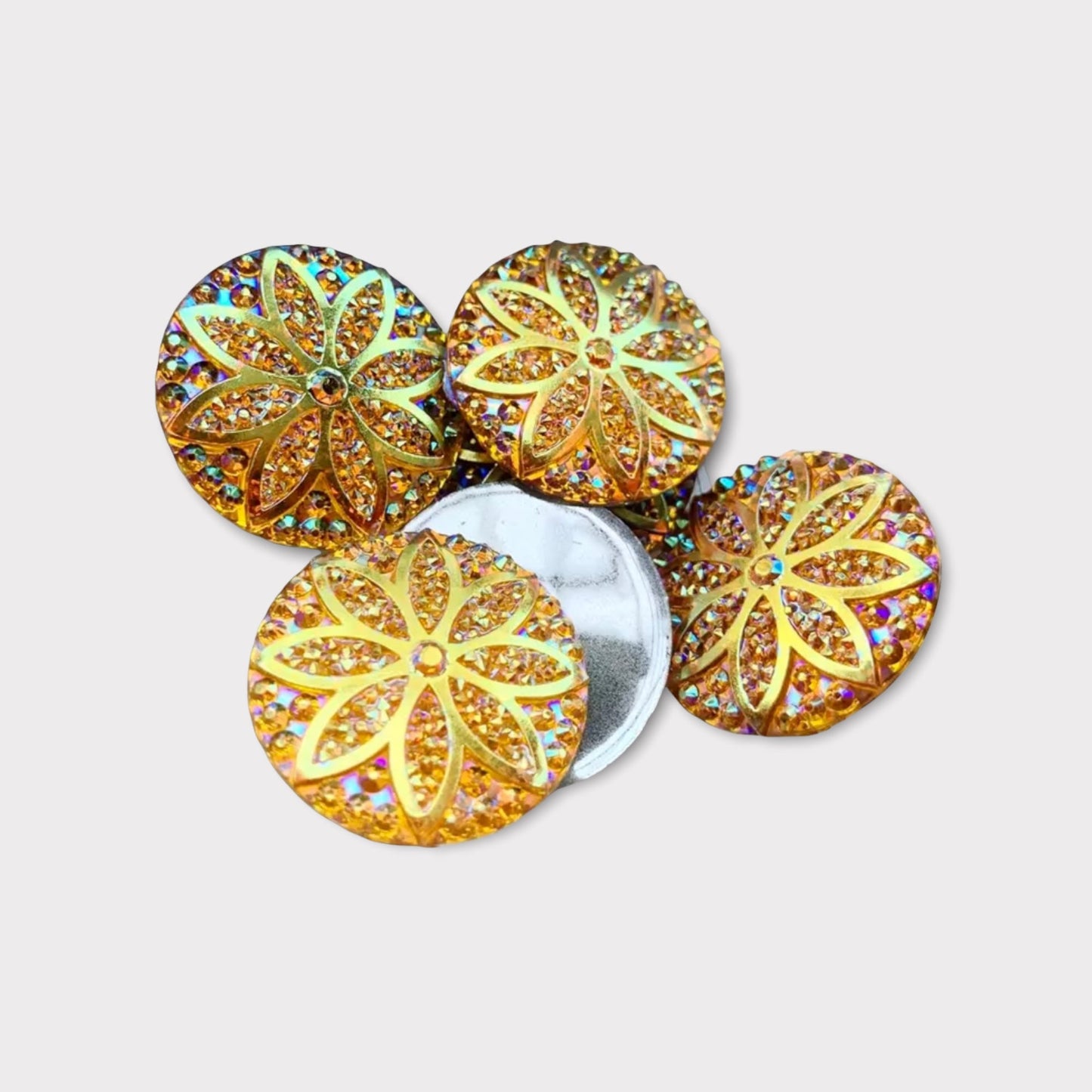 25mm AB Round Glitter Flower, Glue on, Flat back, Resin Gem, Sold in Pairs - See Color Options