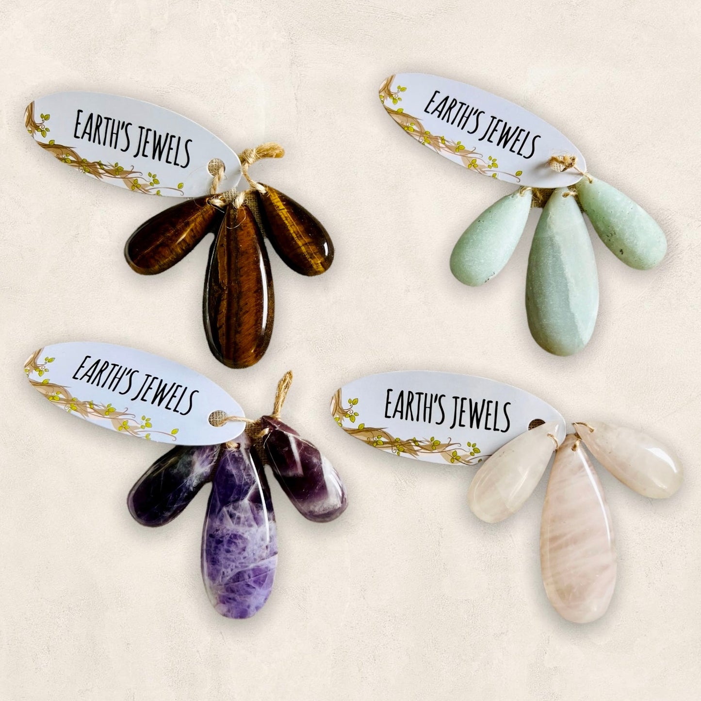 Earth's Jewels Semi-Precious 3 Teardrop Slices, 2 Small & 1 Large - See Color Options