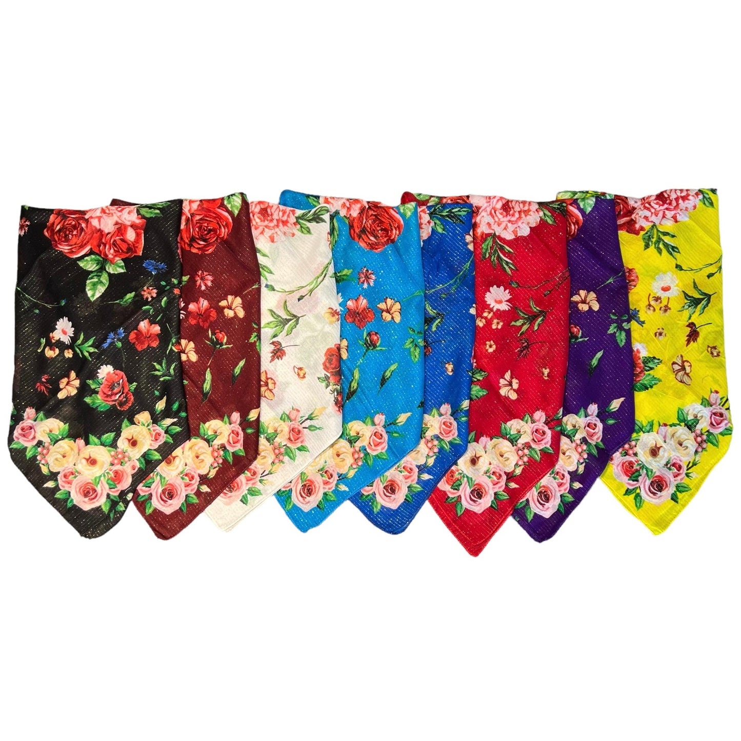 Metallic Gold Thread Kokum Floral Printed Scarves, 30x30 Inches - See Color Options