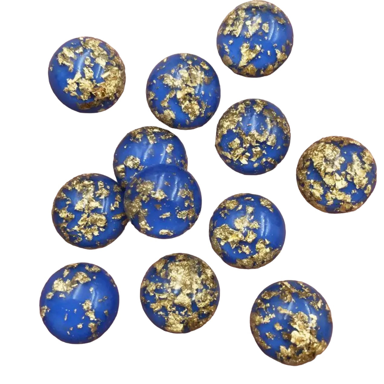 Cabochon rond en résine à dôme blanc de 12 mm, rempli de feuille d'or et de paillettes, à coller