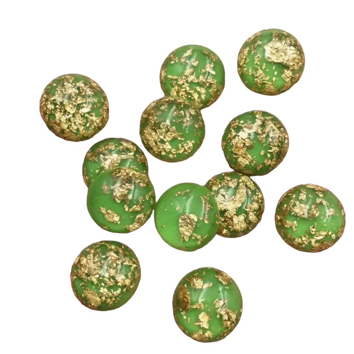 Cabochon rond en résine à dôme blanc de 12 mm, rempli de feuille d'or et de paillettes, à coller
