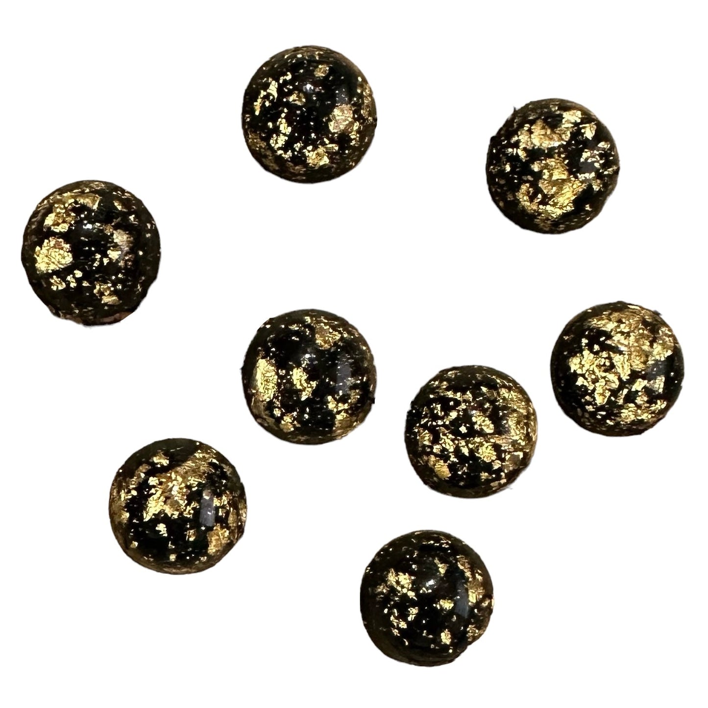 Cabochon rond en résine à dôme blanc de 12 mm, rempli de feuille d'or et de paillettes, à coller
