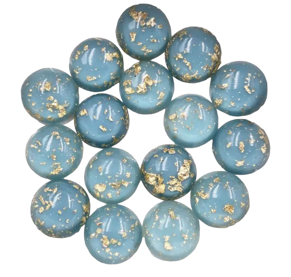 Cabochon rond en résine à dôme blanc de 12 mm, rempli de feuille d'or et de paillettes, à coller