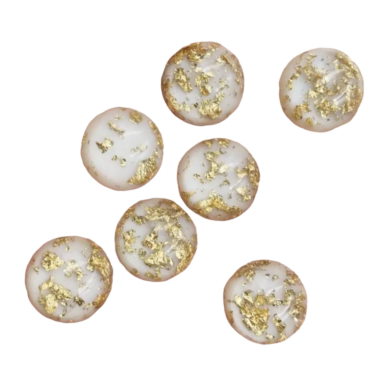 Cabochon rond en résine à dôme blanc de 12 mm, rempli de feuille d'or et de paillettes, à coller