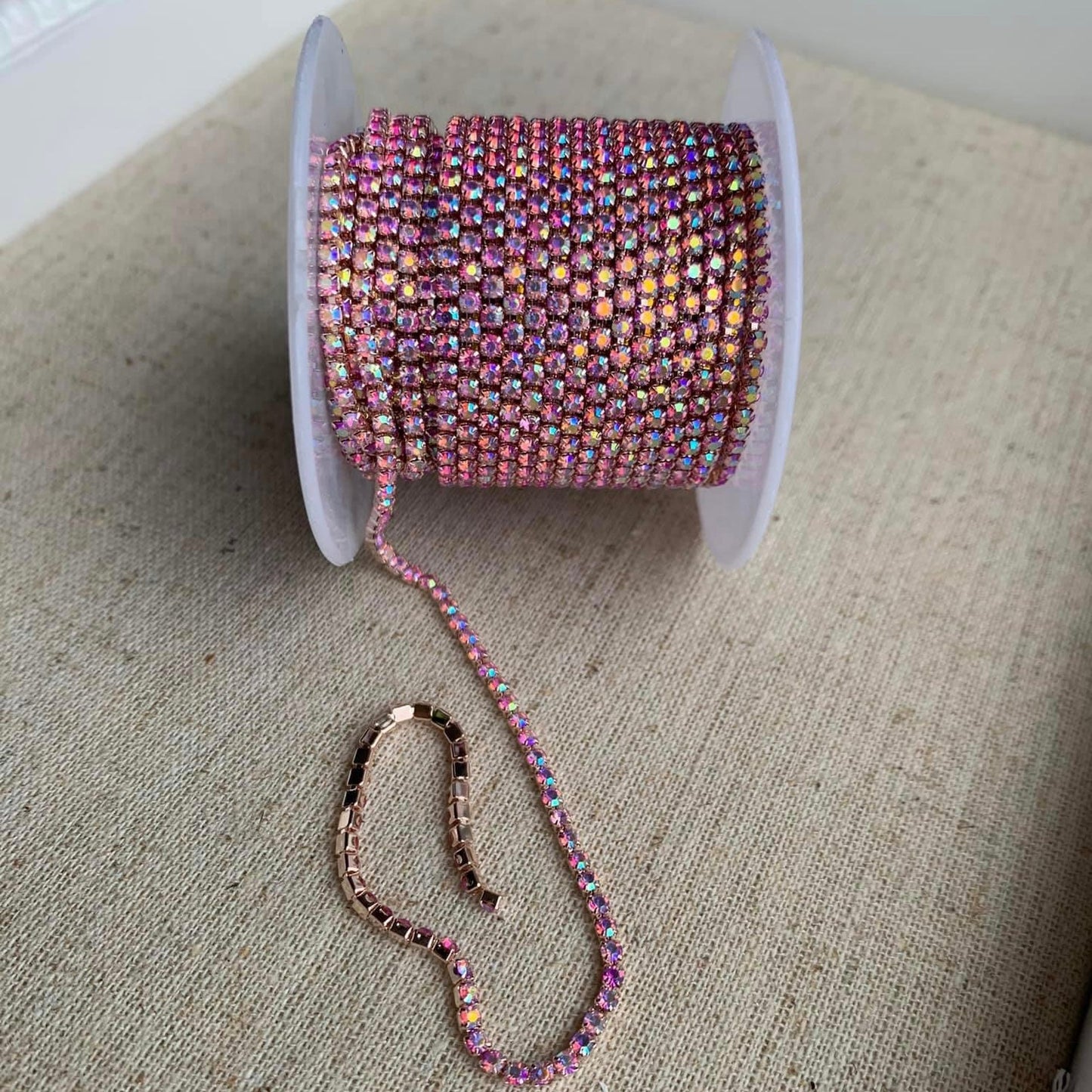 1 Yard SS6 Champagne Gold Base, Metal Chain Rhinestone Banding - See Color Options