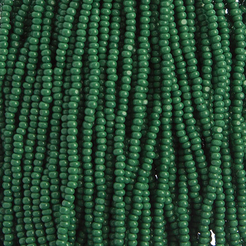 Czech Seed Bead 11/0 Charlotte Cut Opaque Medium Dark Green, Strung