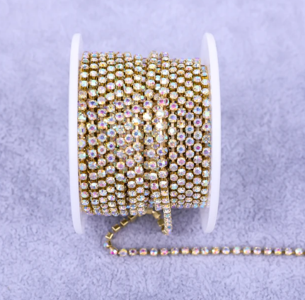 1 Yard SS6 Crystal on Metal Chain Rhinestone Banding - See Color Options