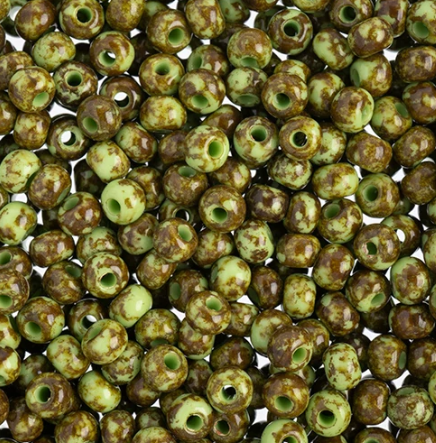 6/0 Preciosa Seed Beads Travertine on Green, 22g Vial