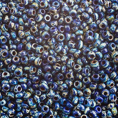 Perlas de semillas Miyuki 11/0 Picasso opacas de color cobalto, bolsa de 22 g