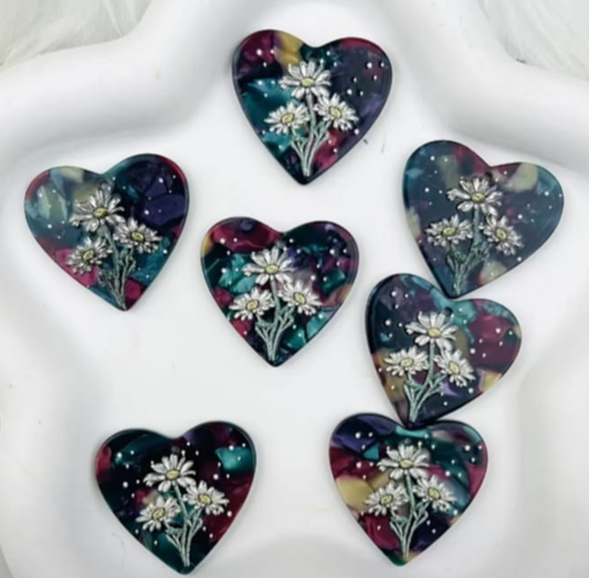 30*31mm Colorful Acrylic Heart with Daisy Print