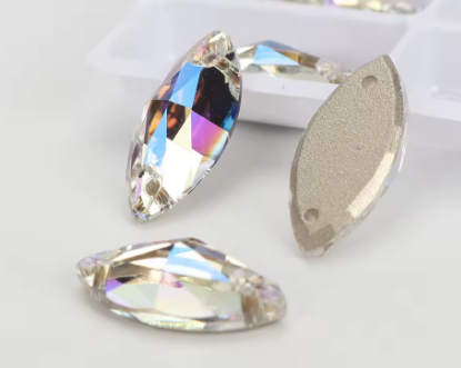 15*32 Navette AAAAA Glass Crystal, Sew On Gems, Sold in Pairs - See Color Options