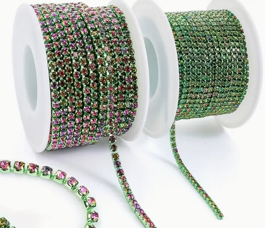 1 Yard SS6 Volcano, Metal Rhinestone Chain Banding - See Color Options