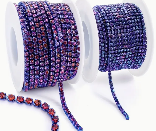 1 Yard SS6 Volcano, Metal Rhinestone Chain Banding - See Color Options