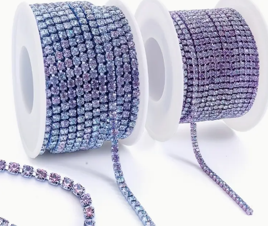 1 Yard SS6 Volcano, Metal Rhinestone Chain Banding - See Color Options