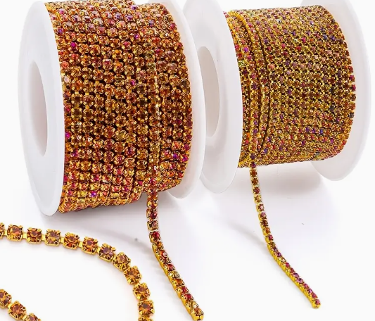1 Yard SS6 Volcano, Metal Rhinestone Chain Banding - See Color Options