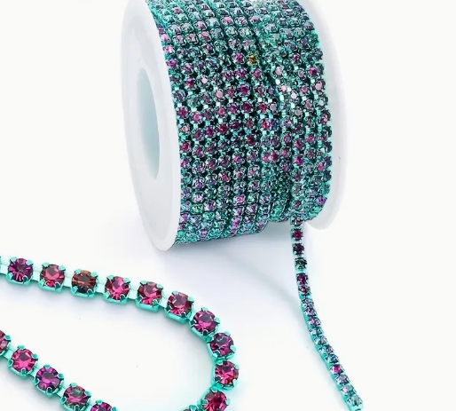 1 Yard SS6 Volcano, Metal Rhinestone Chain Banding - See Color Options