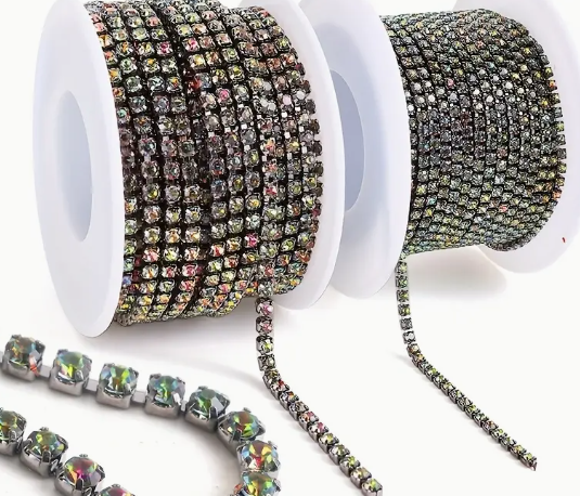 1 Yard SS6 Volcano, Metal Rhinestone Chain Banding - See Color Options