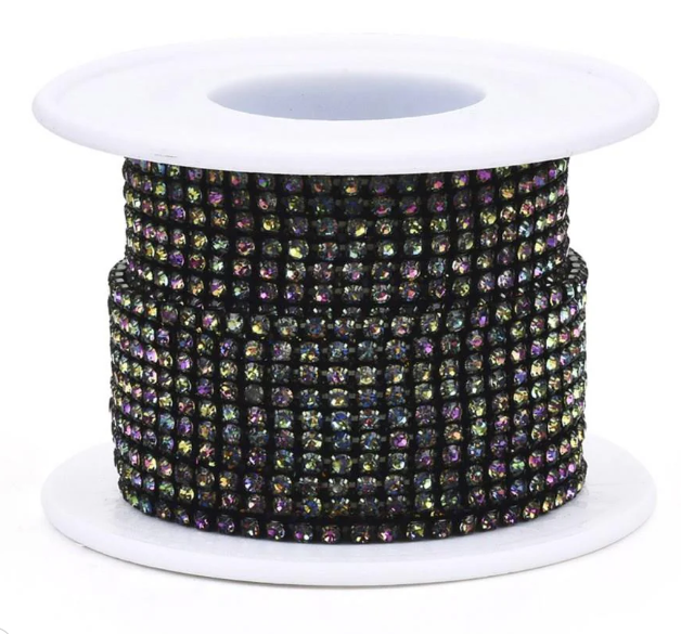 1 Yard SS6 Colorful Base, Metal Rhinestone Chain Banding - See Color Options