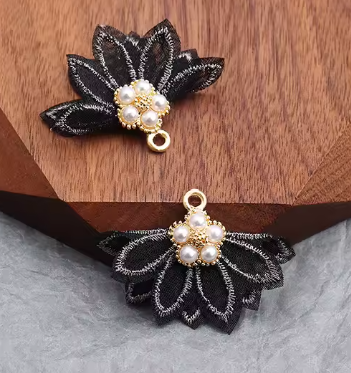 20*35mm Pearl Fabric Flower Fan - See Color Options