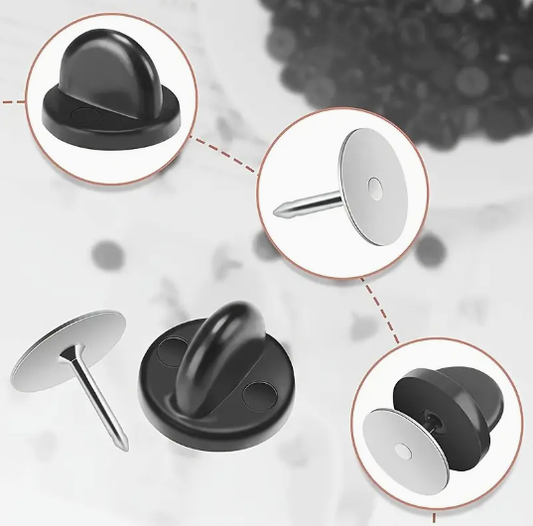 Pin Backs with Black Silicone Stoppers