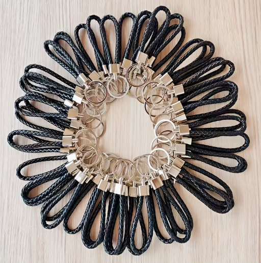 Braided PU Leather Wristlet with Keyring