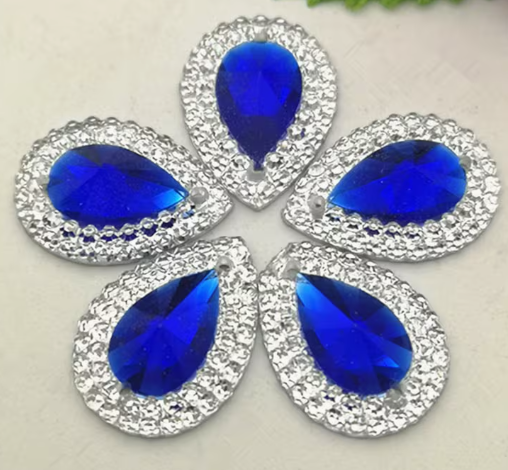18*13 Resin Teardrop with Gem Styled Edge. Sew-on - See Color Options