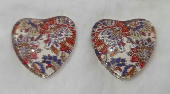 25mm Floral Heart Cabochon, Glass, Glue-on - See Color Options