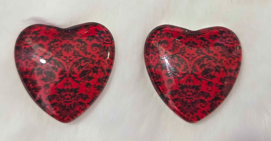 25mm Floral Heart Cabochon, Glass, Glue-on - See Color Options