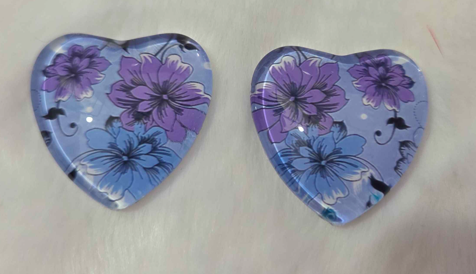 25mm Floral Heart Cabochon, Glass, Glue-on - See Color Options