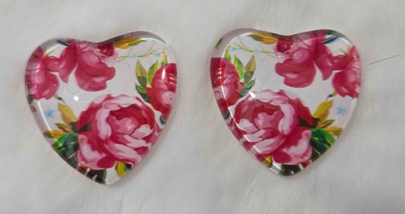 25mm Floral Heart Cabochon, Glass, Glue-on - See Color Options