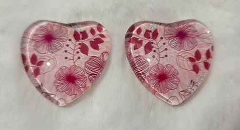 25mm Floral Heart Cabochon, Glass, Glue-on - See Color Options