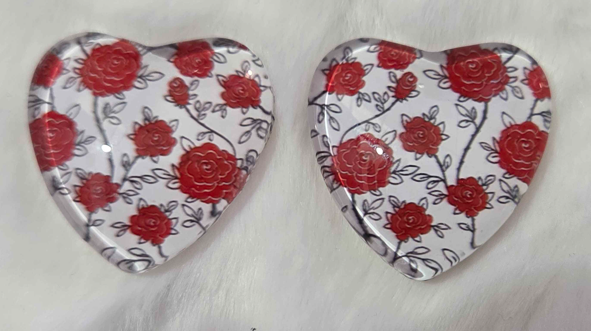 25mm Floral Heart Cabochon, Glass, Glue-on - See Color Options
