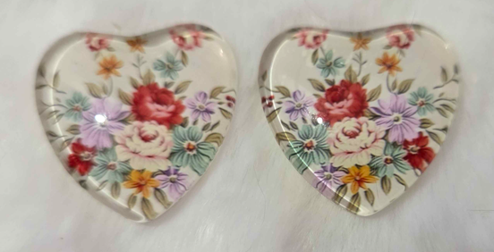 25mm Floral Heart Cabochon, Glass, Glue-on - See Color Options