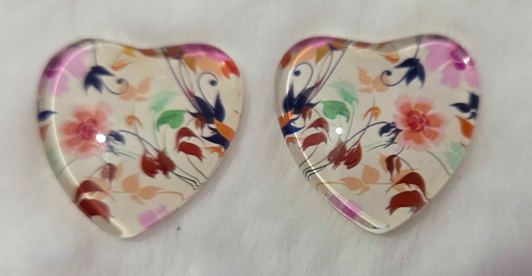 25mm Floral Heart Cabochon, Glass, Glue-on - See Color Options