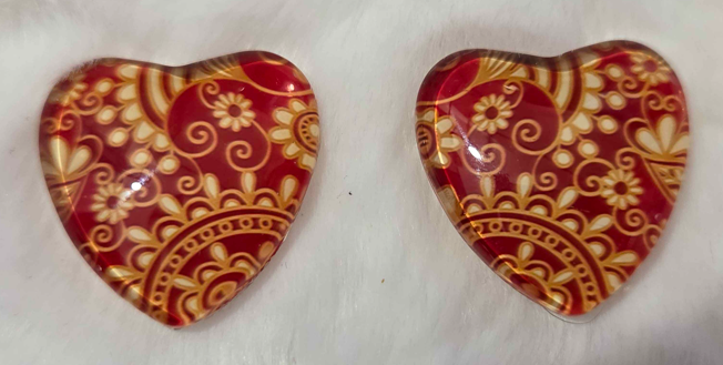 25mm Floral Heart Cabochon, Glass, Glue-on - See Color Options