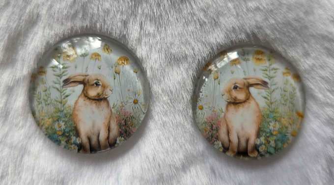 25mm Bunny Rabbit Cabochon, Glass, Glue-on - See Color Options