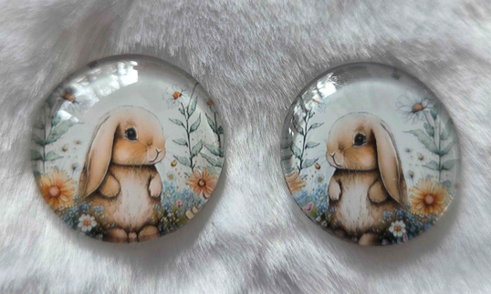 25mm Bunny Rabbit Cabochon, Glass, Glue-on - See Color Options