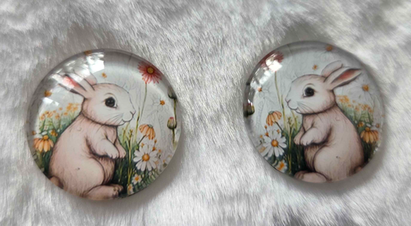 25mm Bunny Rabbit Cabochon, Glass, Glue-on - See Color Options