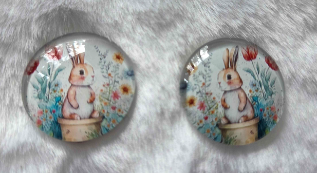25mm Bunny Rabbit Cabochon, Glass, Glue-on - See Color Options