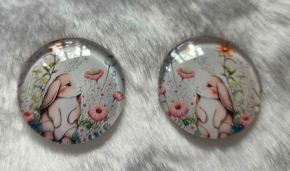 25mm Bunny Rabbit Cabochon, Glass, Glue-on - See Color Options