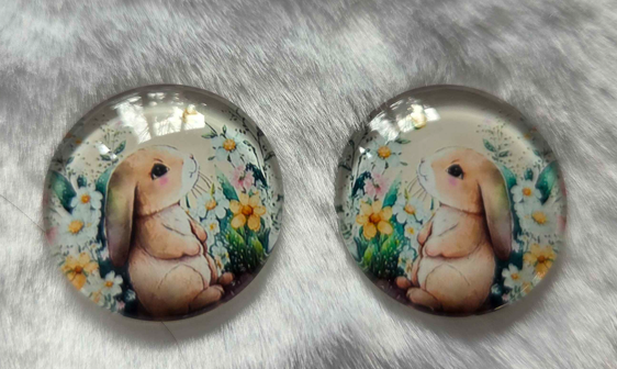 25mm Bunny Rabbit Cabochon, Glass, Glue-on - See Color Options