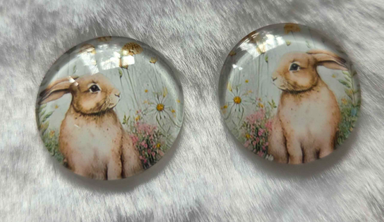 25mm Bunny Rabbit Cabochon, Glass, Glue-on - See Color Options