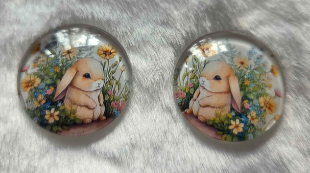 25mm Bunny Rabbit Cabochon, Glass, Glue-on - See Color Options