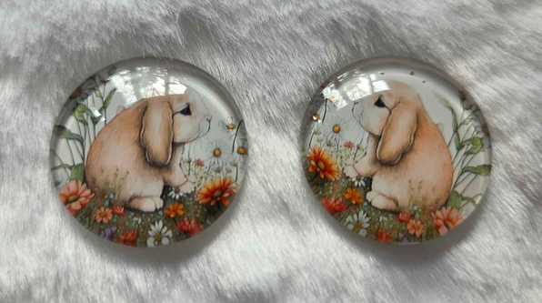 25mm Bunny Rabbit Cabochon, Glass, Glue-on - See Color Options