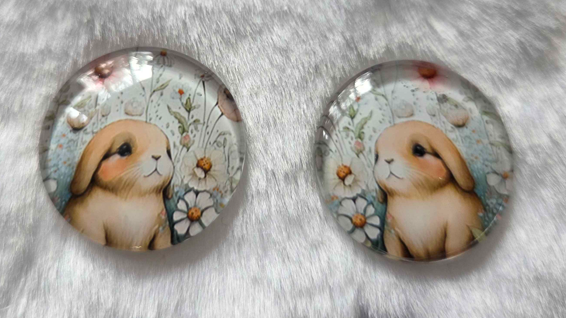 25mm Bunny Rabbit Cabochon, Glass, Glue-on - See Color Options