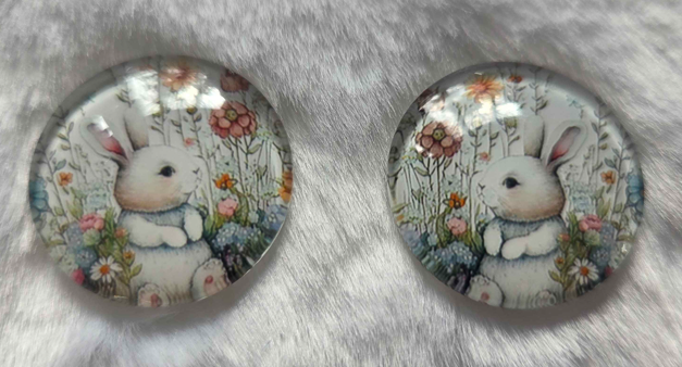 25mm Bunny Rabbit Cabochon, Glass, Glue-on - See Color Options
