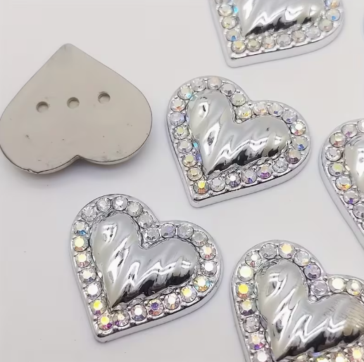25mm Acrylic Heart with Rhinestone, Glue-on